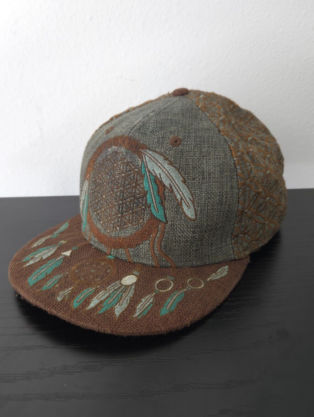Flight Inspired Earthtones Sacred Dreamcatcher Hemp Hat Cap Festival Boho 7 1/2